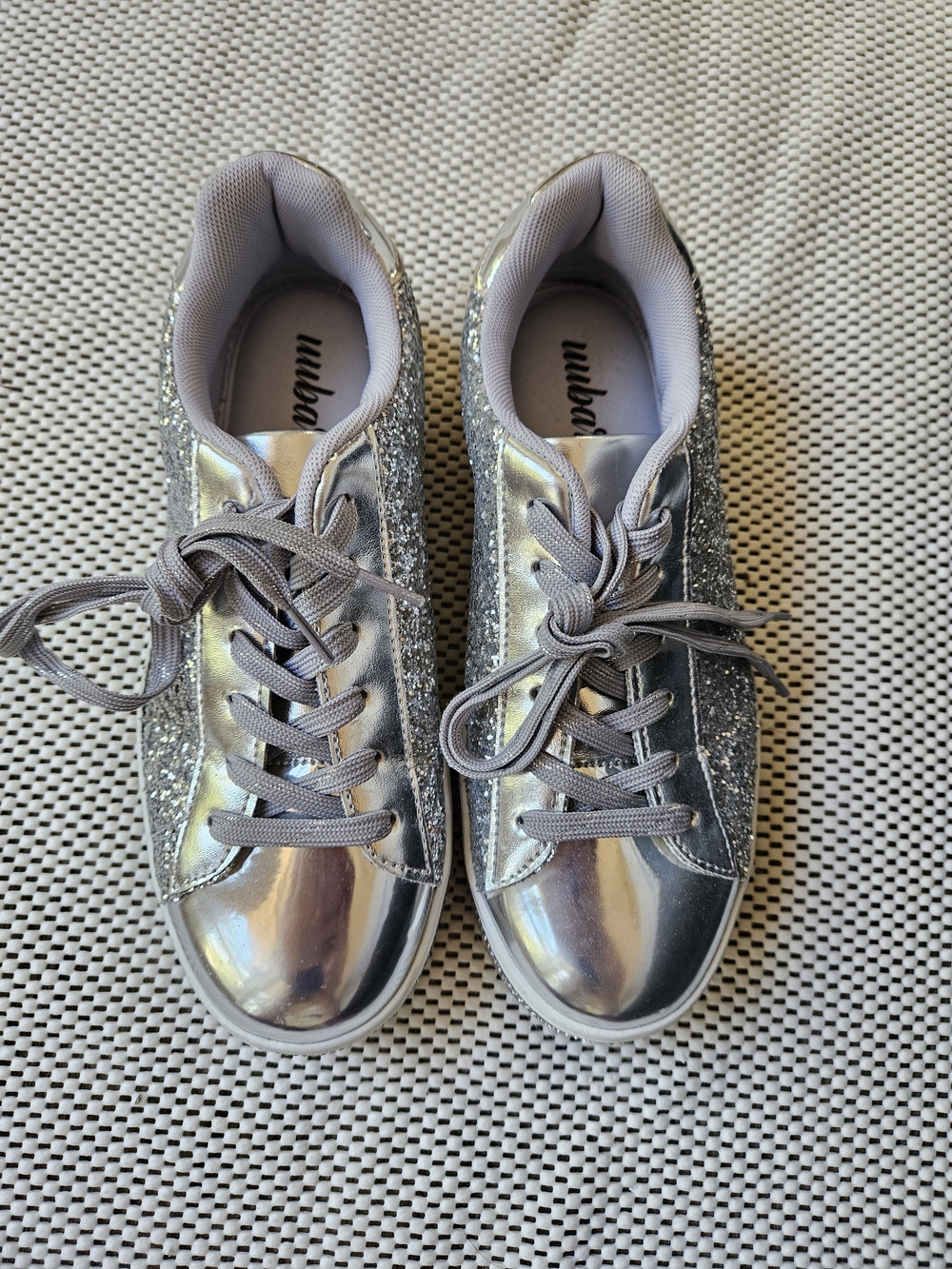 Women’s Metallic Silver Glitter Lace-Up Sneakers